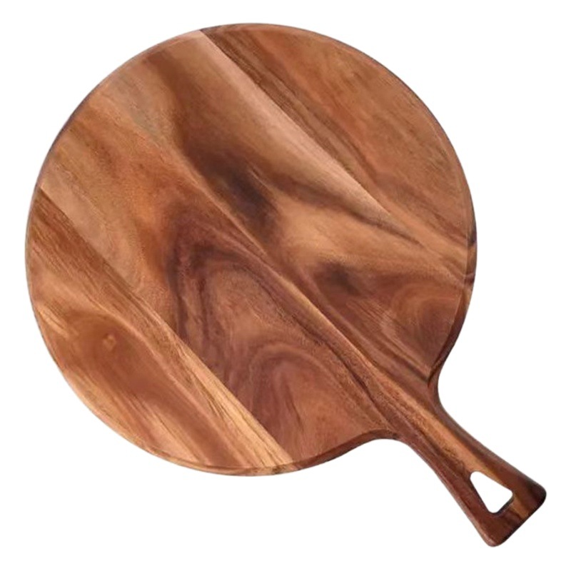Tablero de pizza de madera de acacia con mango tablero de filete de madera maciza tabla de cortar pan tabla de cortar bandeja de madera pala de pizza de madera