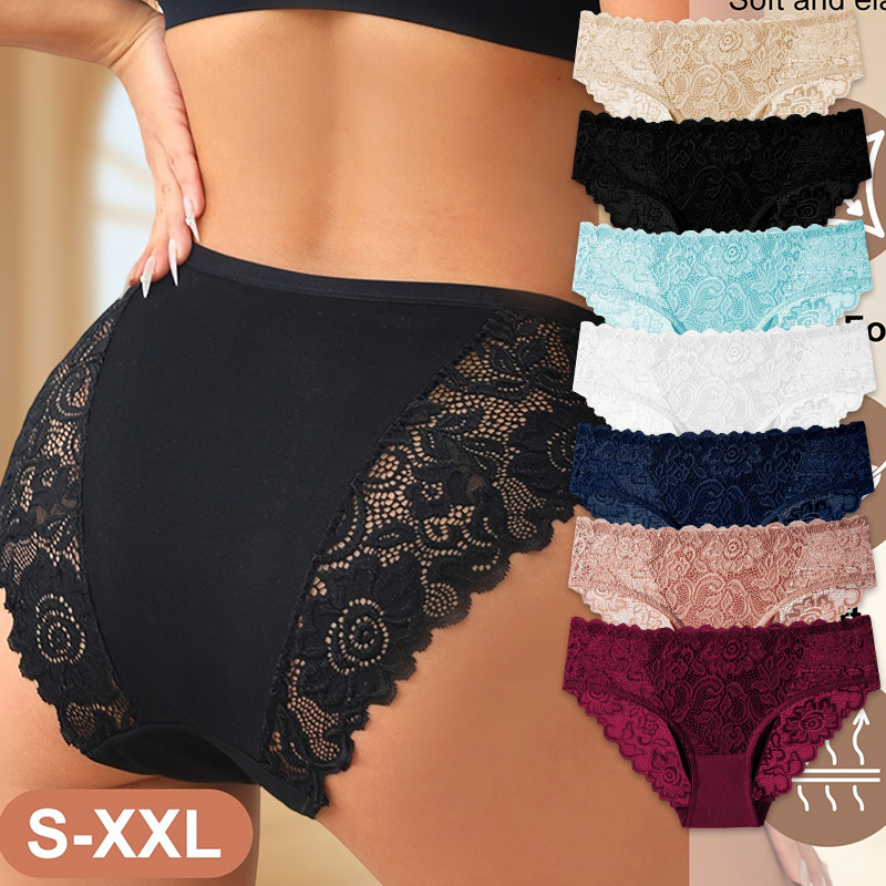 Cross-Border Exclusive Supply of Women's Lace Panties, Lightweight, Breathable, Hollow-Out, Sexy, European and American Style, Plus Size, High Elasticity, Comfortable Cotton Crotch, Triangle Shape Cross-Border Exclusive Supply of Women's Lace Panties, Lightweight, Breathable, Hollow-Out, Sexy, European and American Style, Plus Size, High Elasticity, Comfortable Cotton Crotch, Triangle Shape