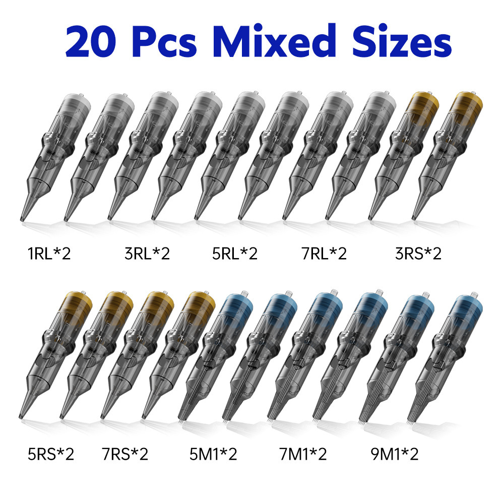 티라노사우루스 초승달 일체형 문신 바늘 20개 혼합 팩
