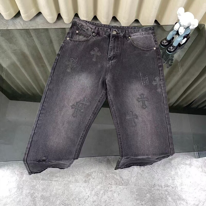 25ss春季新款CH正确版克罗伈十字架贴皮水洗牛仔长裤男女同款批发|undefined