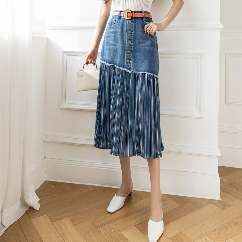 Real shot new fat sister mm large size high waist denim skirt stitching long skirt S-5XL200 jin blue Real shot new fat sister mm large size high waist denim skirt stitching long skirt S-5XL200 jin blue