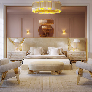 Portuguese Light Luxury Mansion Master Bedroom Double Bed Designer High-End Gilt Years Frosted Leather Widescreen Soft Bed