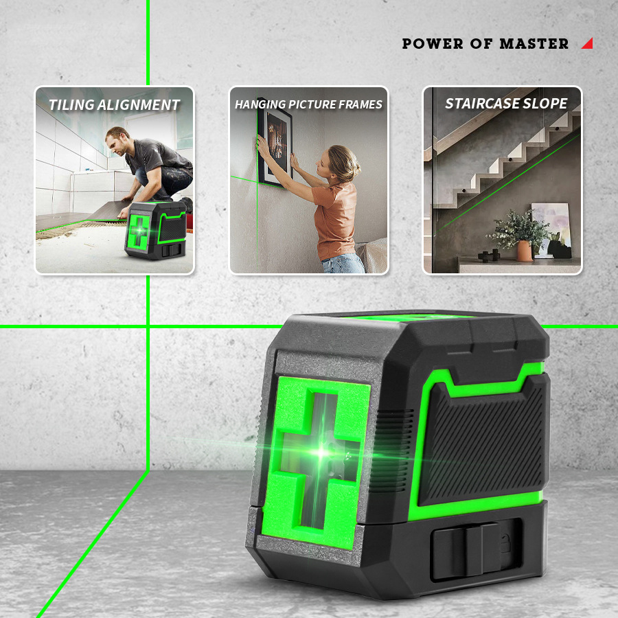 Fábrica al por mayor nivel láser portátil pequeño mini luz fuerte línea delgada línea automática 2 Línea de luz verde proyector