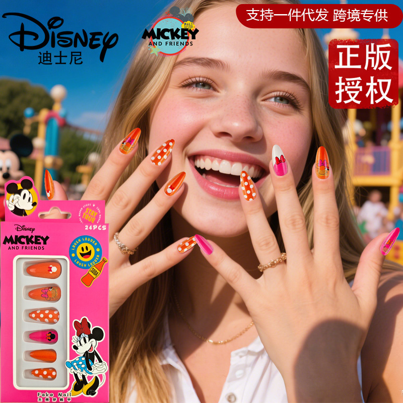 Disney Disney Minnie Polka Dot Style Wearable Nails Orange Pink Contrasting Color Removable Finished Nail Stickers Sweet