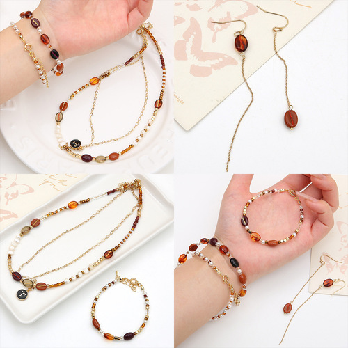 Acrylic gold-plated retro-style coffee bean beads scattered beads DIY jewelry accessories making string beads phone chain material