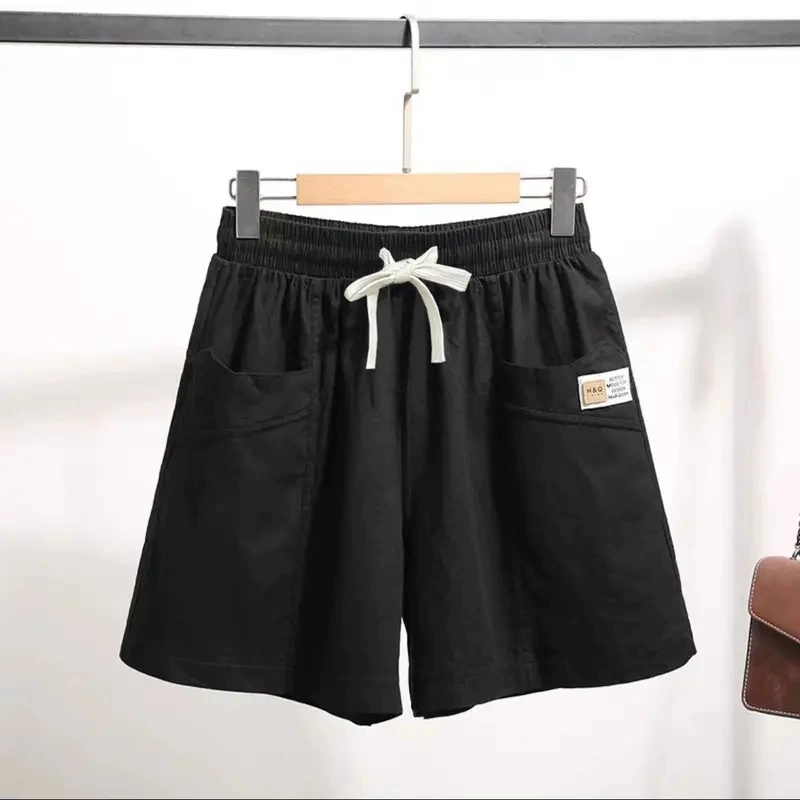 Summer fashionable shorts, thin solid trousers, oversize, drawstring, city style