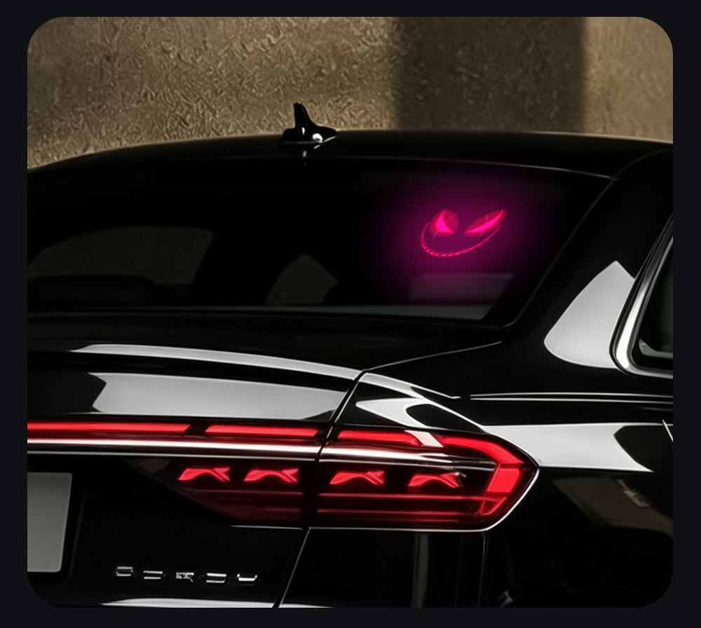 Solar-powered evil smile warning light for car interior windshield, no-wiring suction cup sensor ambient light