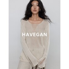 4809# 与间HAVEGAN/春季v领长袖设计感针织衫女宽松老钱风上衣