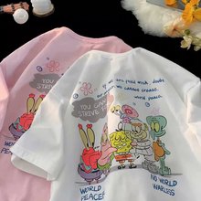 美式卡通五分袖男士夏季潮牌宽松潮流短袖潮流设计感半袖体恤潮男