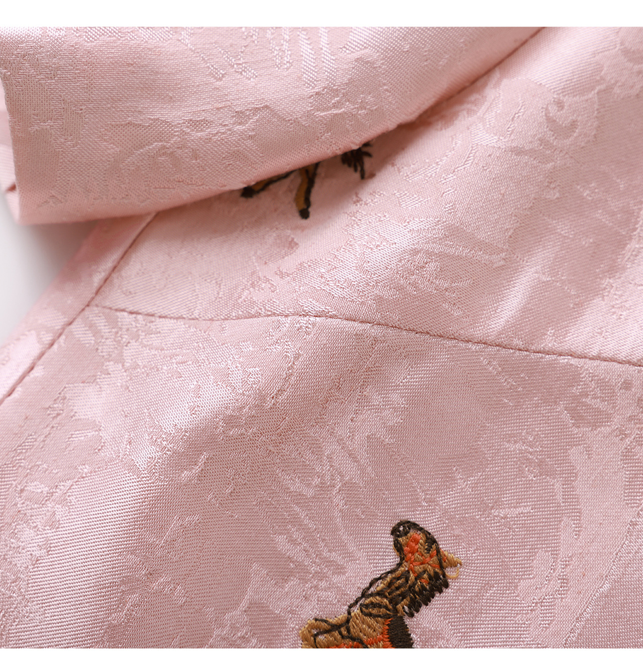 Đầm maxi nữ tay ngắn thêu hoa văn jacquard, chất liệu linen phối ren — màu hồng chi tiết 24