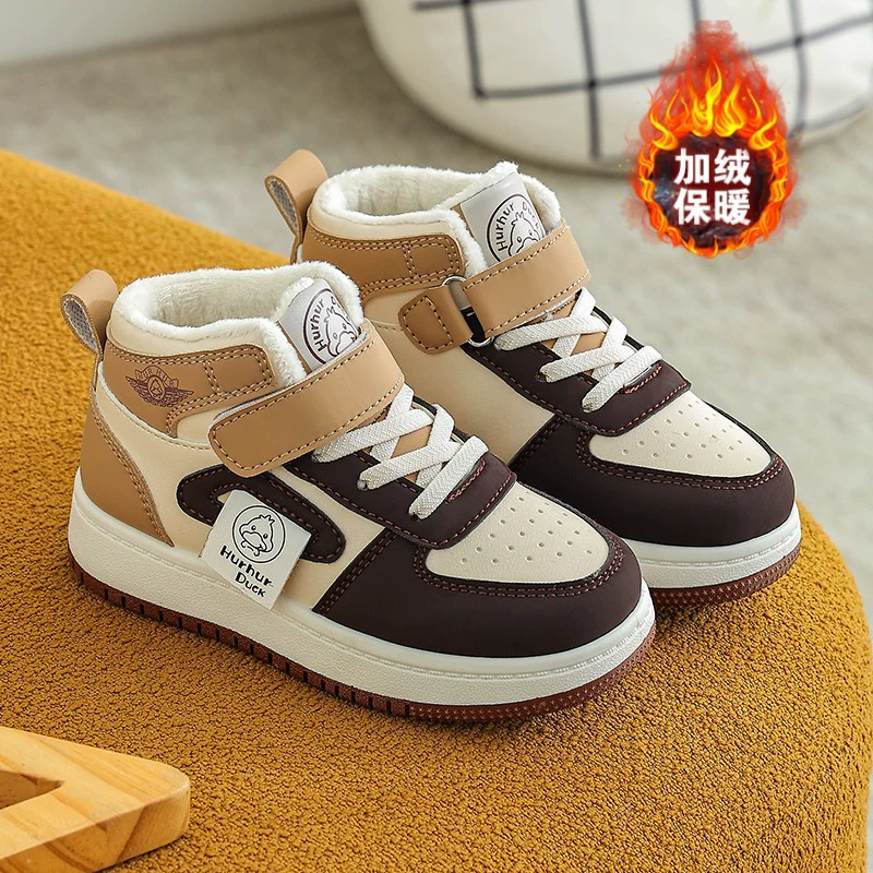 Спортивная обувь для девочек, новые модели осень-зима 2025 года, зимние высокие кроссовки для детей старшего возраста, хлопковая обувь на флисовой подкладке, детская обувь.