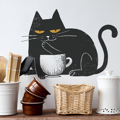 外貿搞怪貓咪咖啡兒童臥室玄關家居裝飾牆貼畫貼紙自粘批發跨境