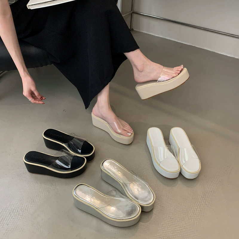 Босоножки на толстой платформе, сказочная обувь, новая летняя модная верхняя одежда 2025 года на танкетке, босоножки на прозрачном ремешке, увеличивающие рост.