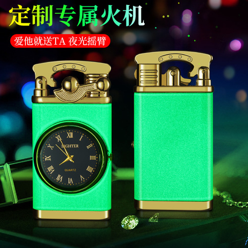 New and unique rocker lighter with LED light, multi-functional watch lighter, creative luminous direct charging lighter