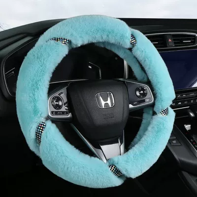 Winter plush steering wheel handle: Steering wheel cover - sky-blue-38cm