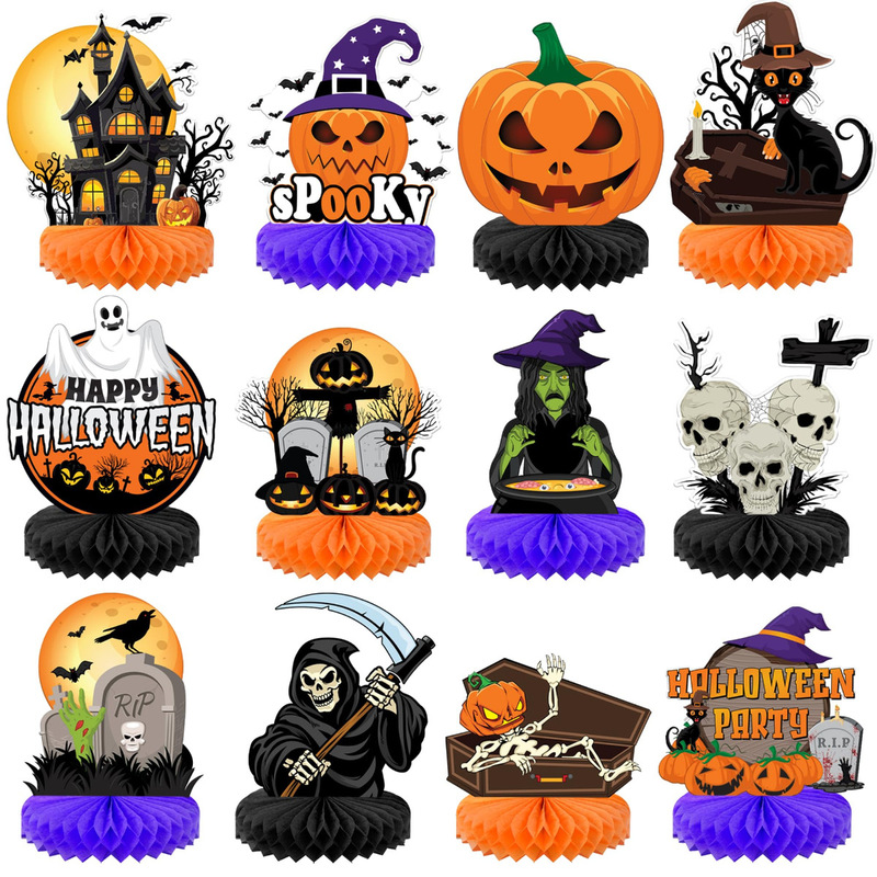 Cross-Border Amazon New Halloween Skull-Themed Party Decoration Supplies Honeycomb Ball Decoration Set Table Display Cross-Border Amazon New Halloween Skull-Themed Party Decoration Supplies Honeycomb Ball Decoration Set Table Display