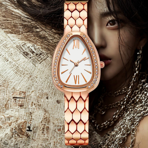 Snake Head Diamond-Encrusted Cross-Border International Trade Serpent Pattern Cool Feeling Snake-Texture Steel Band Women's Diamond Vintage Style Watch