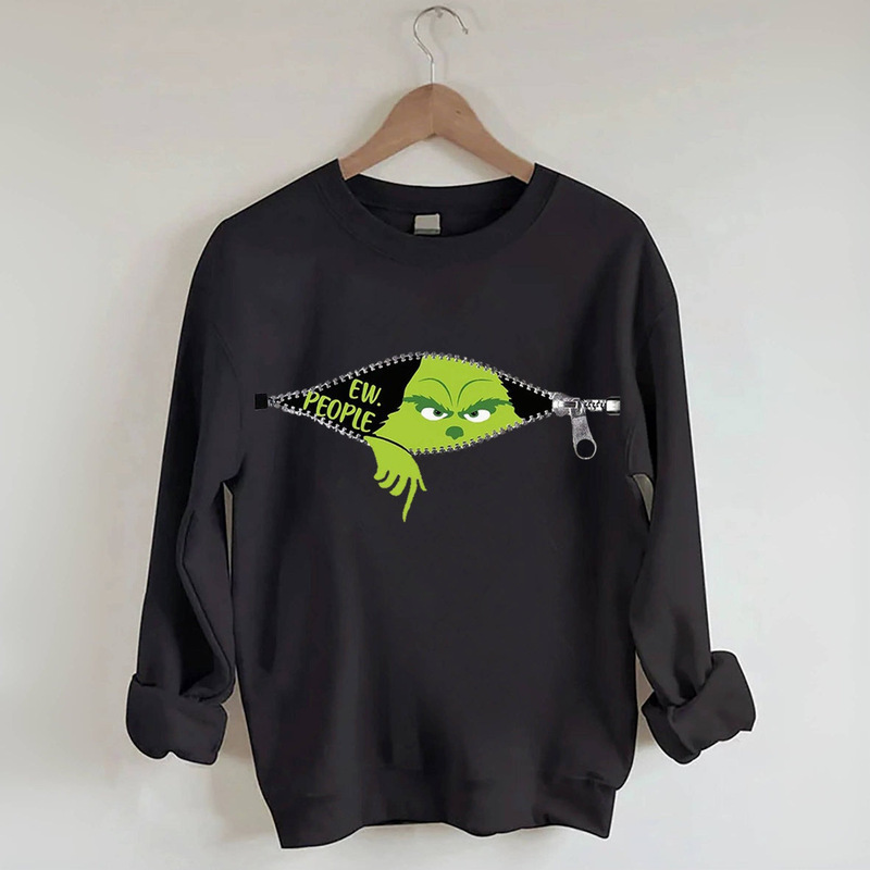 Zipper little green man Greenwich Ding-pattern foreign trade round neck sweater long sleeve Zipper little green man Greenwich Ding-pattern foreign trade round neck sweater long sleeve