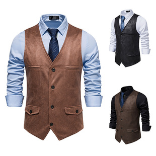 Foreign trade wholesale spring and summer new men's vest tide European and American V-neck Suede single-breasted jacket vest men