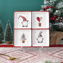 北欧乡村圣诞雪人陶瓷盘家用餐具四格盘浮雕西式分格盘点心盘