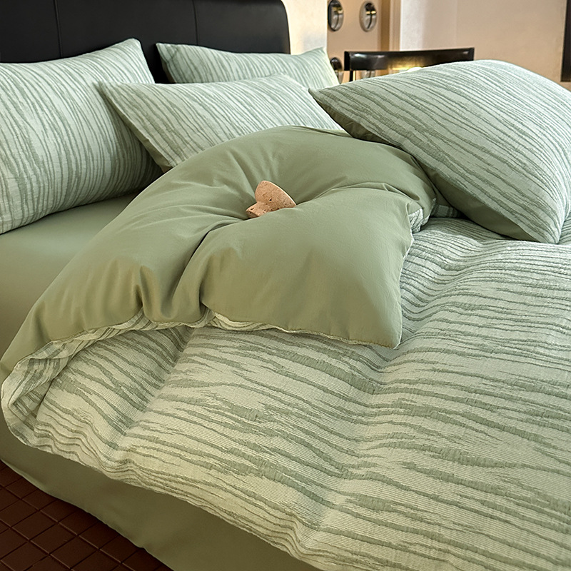 Cama de algodón de hilo de tres capas de lujo ligero de cuatro piezas de algodón puro 2024 nuevo hilo de doble capa simple funda de edredón de sábana