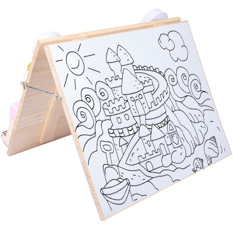 Montessori Tablero de dibujo de madera de doble cara multifuncional para niños Tablero ocupado Desbloqueo de zapatos Reloj Puzzle Iluminación Juguetes de ciencia y educación