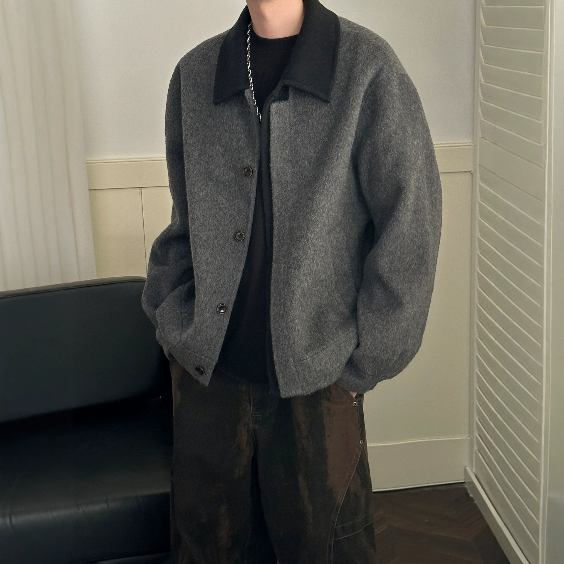 毛呢外套男秋男生老钱风男装穿搭高级感短款男款男士冬厚羊毛夹克