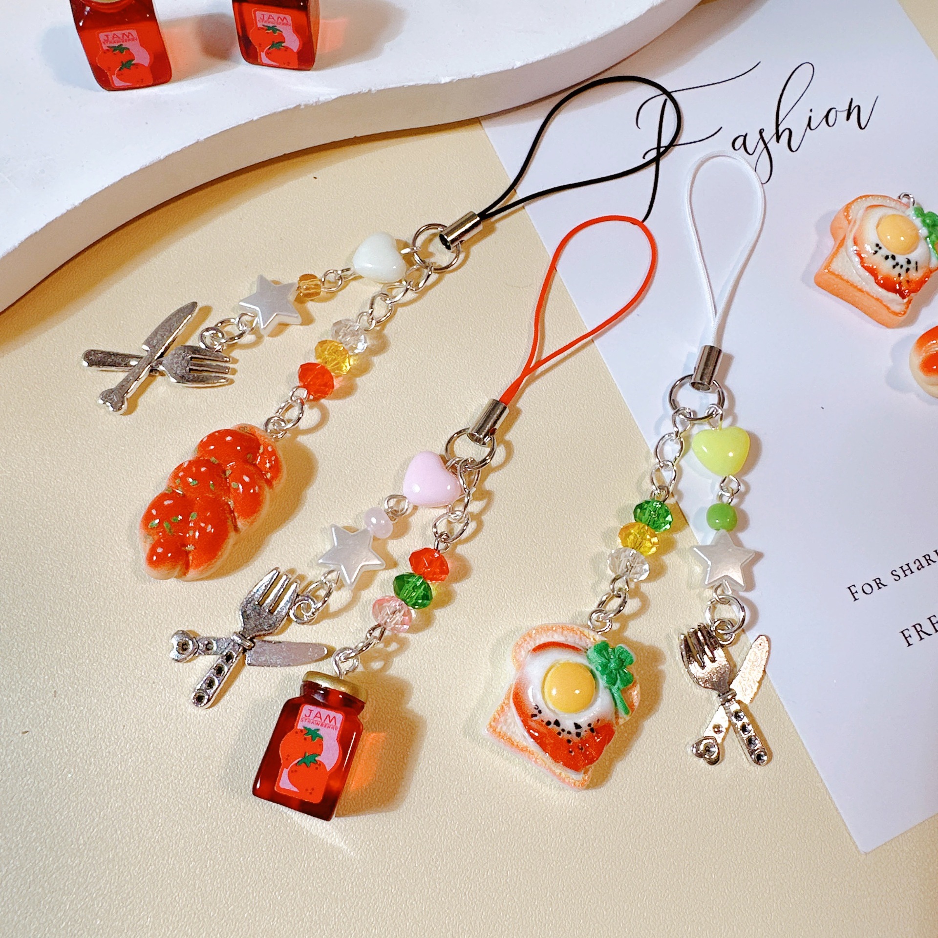 New [Jam Bread] Simulation Food Play Mobile Phone Chain Headset Bag Hanging Keychain All-match Jewelry Lanyard