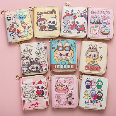 Labubu Small Wallet with a Girly Heart Design, Cute Foldable Card Holder, Compact Student Id Wallet, Coin Purse