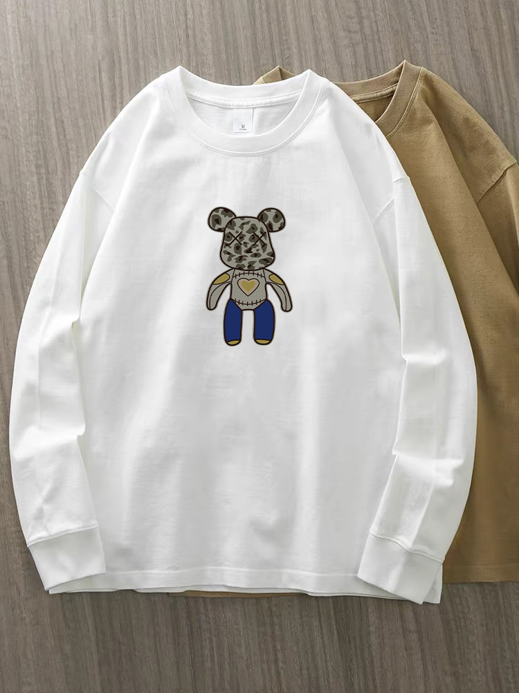 230g 100% algodón de alta gama camiseta de mujer de manga larga primavera y otoño nuevo estilo coreano camiseta de cuello redondo para mujeres