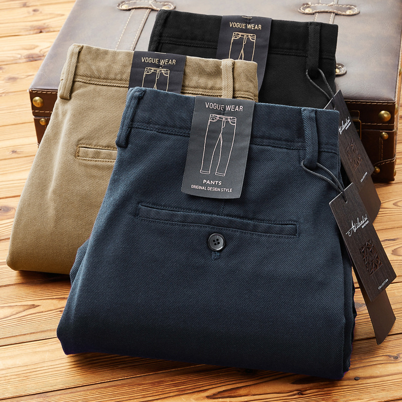 Autumn and Winter twill all-match straight long pants high-end cotton stretch new thickened brushed men's casual pants