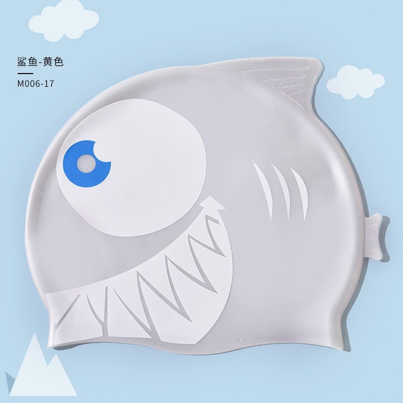 Nuevo sombrero de baño para niños sombrero de silicona impermeable de moda dibujos animados pez manchado para niños y niñas no estrangular sombrero de natación
