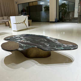 意式轻奢不锈钢天然大理石茶几高端别墅家用茶桌客厅创意异形茶台