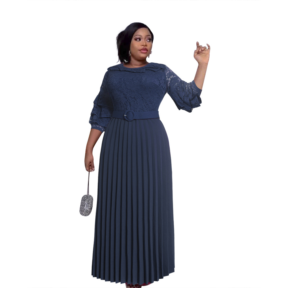 plus size lace pleated mid-sleeve slim long commuting Haute Couture evening dress NSFH128975