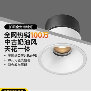 Anti-Glare Narrow Frame Spotlight Eye Protection Cream Style Full Spectrum Hill Recessed Downlight Living Room Wall Washing