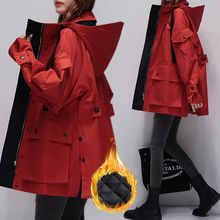 加厚冬装风衣女欧货2023新款红色冲锋衣宽松大码女装工装休闲外套