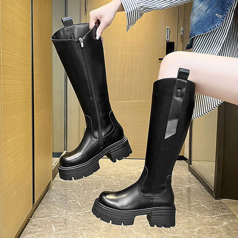 Thick soled, slim to the knee, long tube for women in winter 2024, new small height, height increasing and plush warm_voghion.com