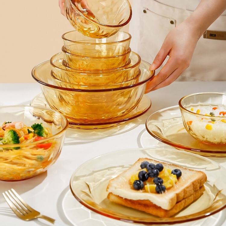 Amber Tableware Glass Bowl Soup Bowl Rice Bowl Microwave Set Gift Household High Borosilicate Glass Tableware