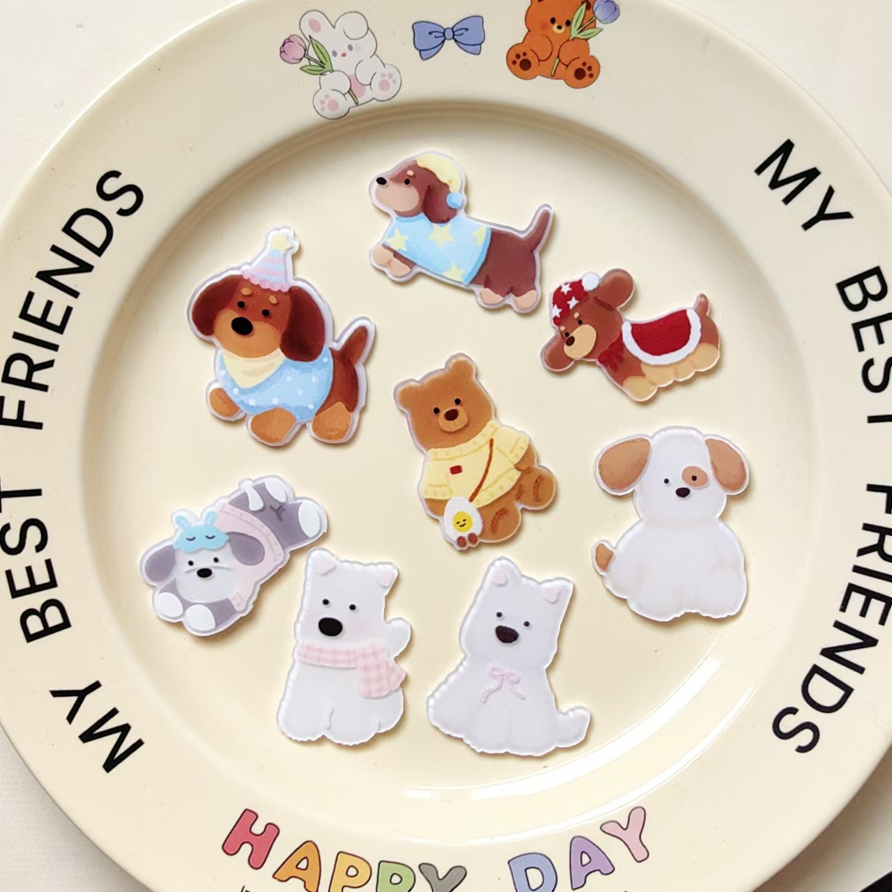 귀여운 만화 곰 강아지 아크릴 액세서리 DIY 헤어핀 장식 휴대 전화 쉘 패치 구멍 신발 꽃 소재