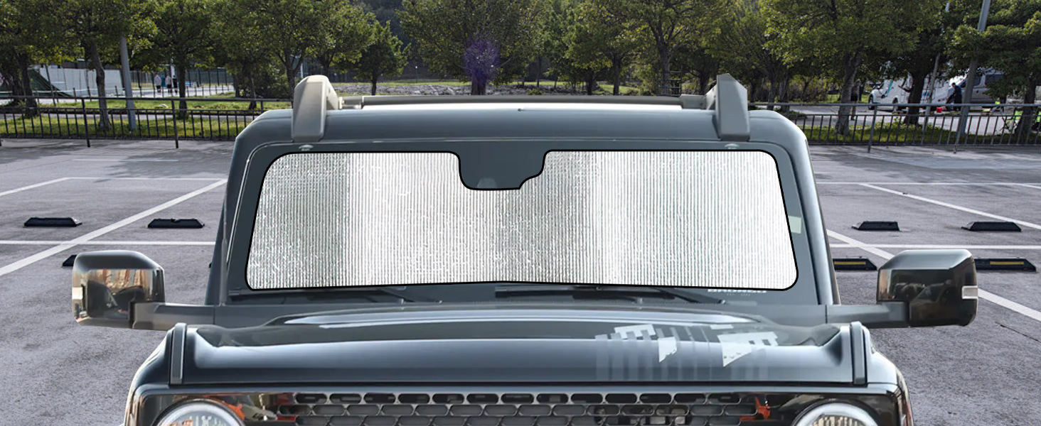 Black and silver sunshade for 2123 Ford Bronco, front windshield sunshade, sun protection car sunshade