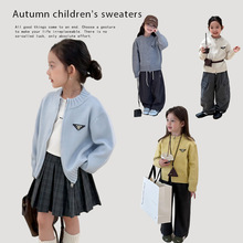 艾摩贝贝儿童保暖毛衣女童宝宝韩版休闲上衣贴标拉链针织开衫外套
