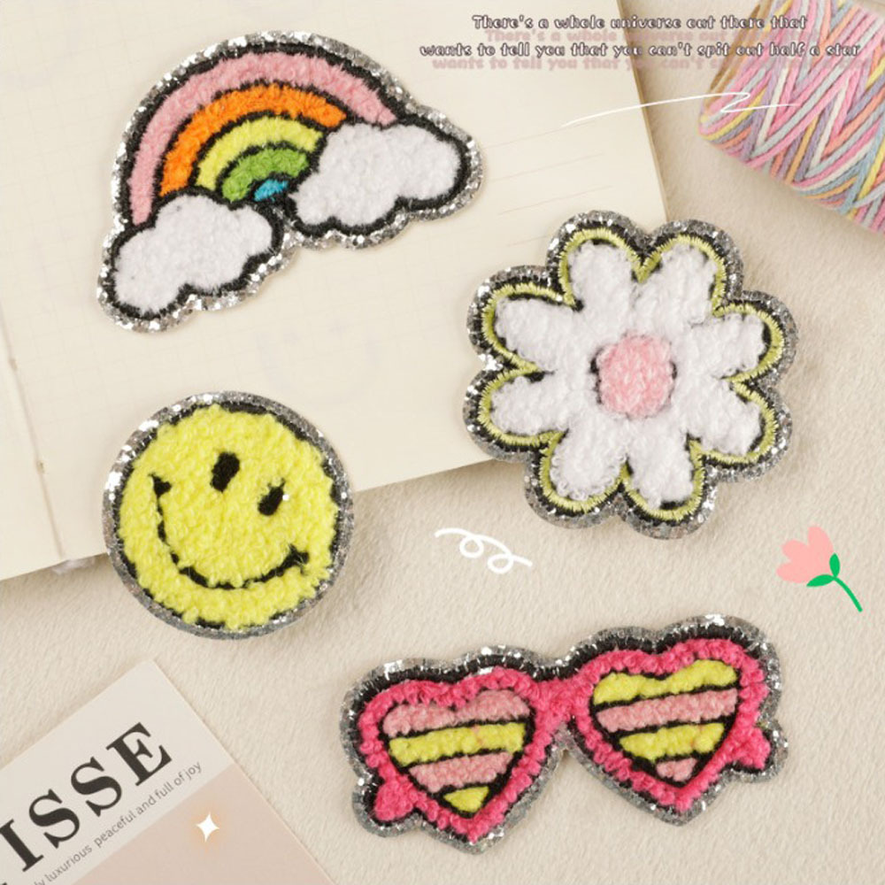 毛巾绣补丁彩虹太阳眼镜花朵布贴衣服辅料童装装饰外套T恤帽子DIY
