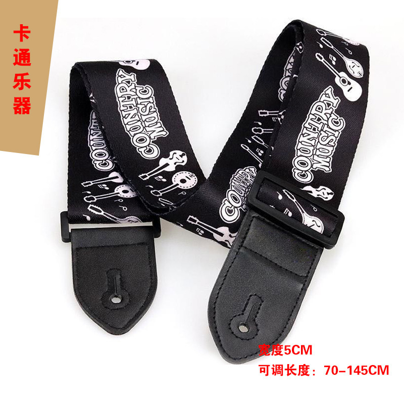 Adjustable PUNK Guitar Accessories with Logo Printing, Folk Wooden Guitar Strap with Hand-painted Colorful Prints, PU Leather Strap