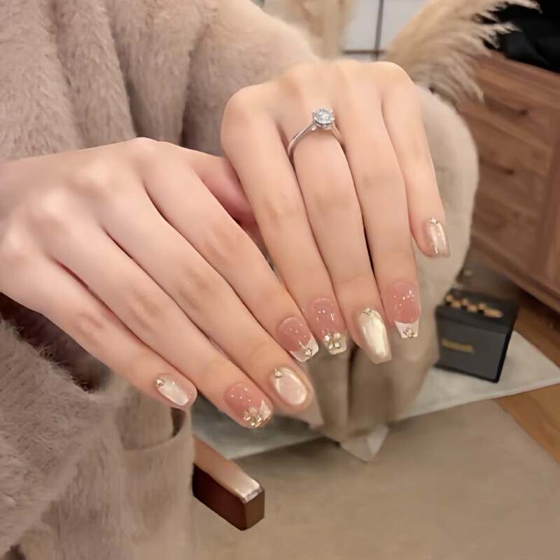Yuanxi Light Luxury Nude Cat Eye Diamond-Encrusted Whitening Wearable Nails Removable Nail Stickers Wholesale Cat Eye Nail Pieces Yuanxi Light Luxury Nude Cat Eye Diamond-Encrusted Whitening Wearable Nails Removable Nail Stickers Wholesale Cat Eye Nail Pieces