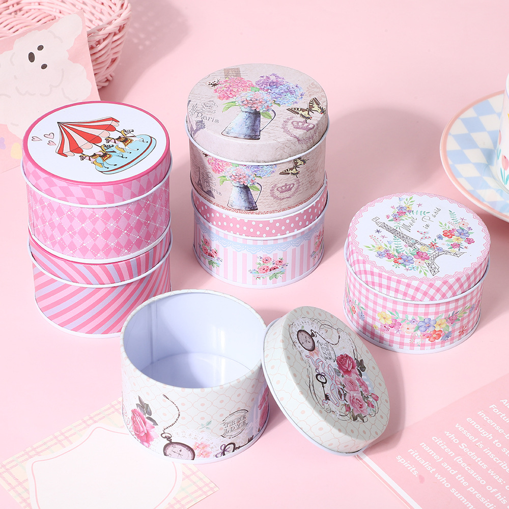 欧式马口铁糖果盒圆形密封饼干茶叶储物铁罐婚庆浪漫喜糖收纳圆筒