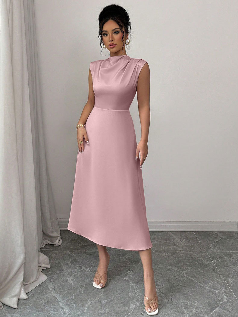 Women's Clothing Women's Stylish Mid-Length Satin Dress Summer A-Line Pleated For Formal & Casual For Women_ecoleips.com
