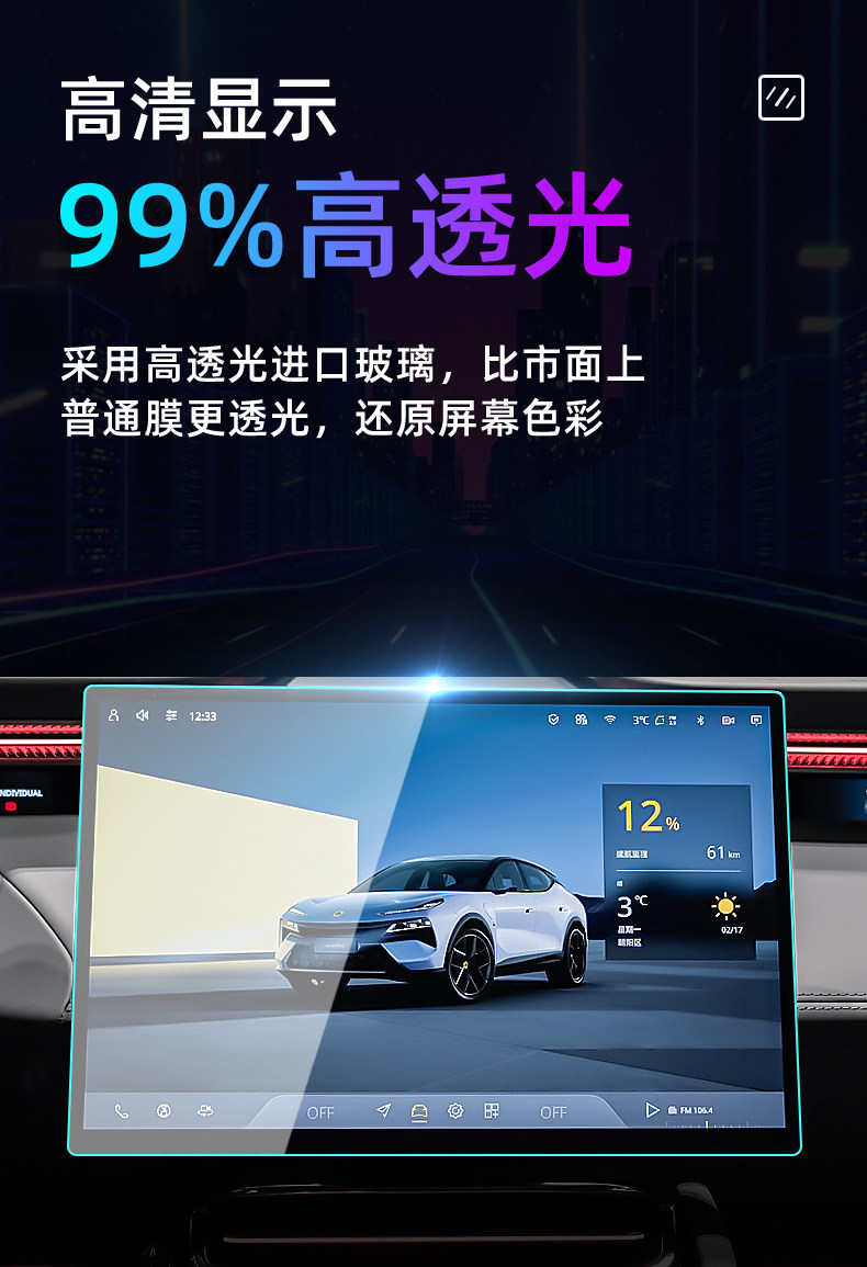 Suitable for 26 Lotus ELETRE models, central control tempered film, car navigation screen protector, display screen protective film, instrument panel