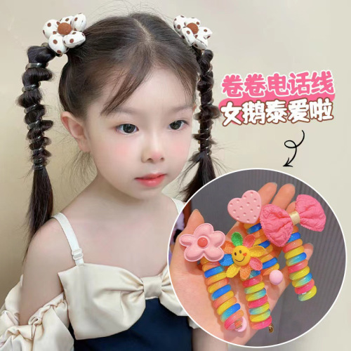 Korean version of phone cord hair band, children's braided hair bundle, high elastic rope, high appearance, rubber band hair rope, durable hair accessory