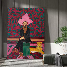 粉帽子西部牛仔人物图案装饰画现代客厅卧室肌理感抽象艺术挂画芯
