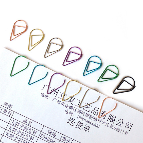 Cute small water drop shape paper clip wholesale metal bookmark color paper clip message holder book page holder